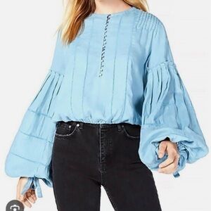Free People High Swells Peasant Balloon Sleeve 100% Linen Top
